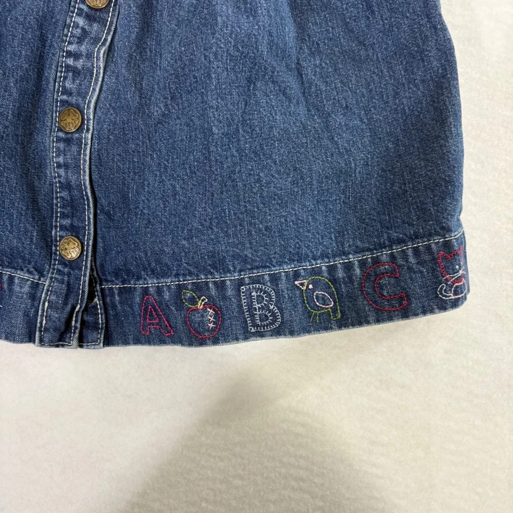 OshKosh B'gosh Kids Denim Overalls Dress ABC Embroidered Flower‎ Cute Size 2T